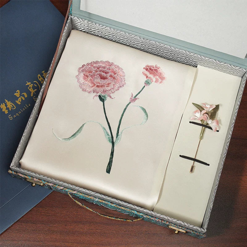 Carnation, Pink / Scarf + Embroidered Brooch