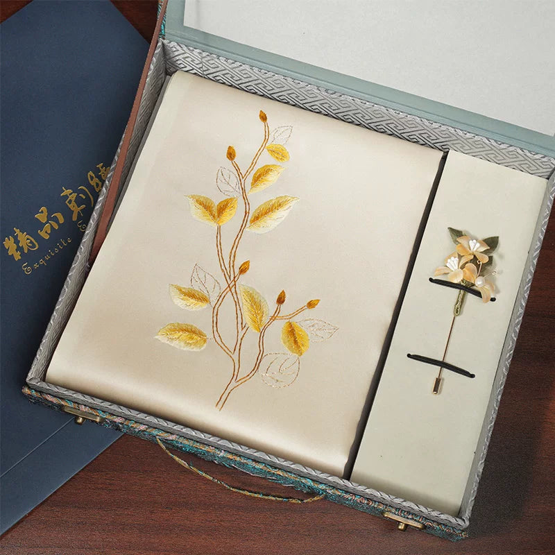 Foliage, Champagne / Scarf + Embroidered Brooch