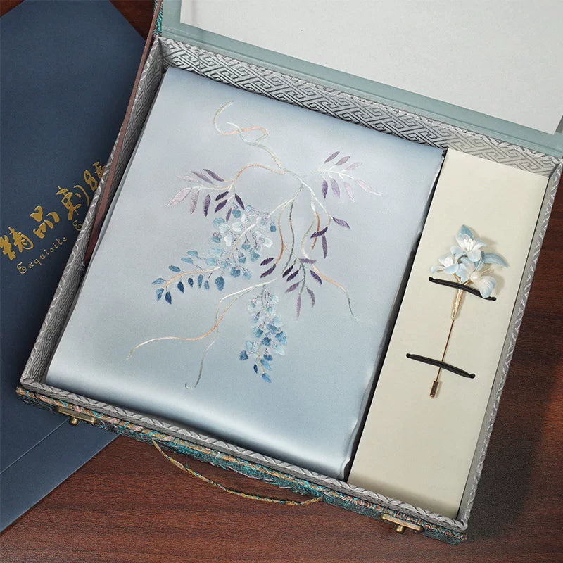 Wisteria, Blue / Scarf + Embroidered Brooch