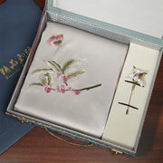 Osmanthus & Butterfly, Pink Lilac / Scarf + Embroidered Brooch