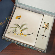 Osmanthus & Butterfly, Champagne / Scarf + Embroidered Brooch