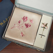 Butterfly & Magnolia, Pink / Scarf + Embroidered Brooch
