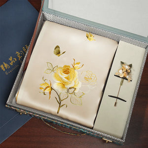Rose & Butterfly, Champagne / Scarf + Embroidered Brooch
