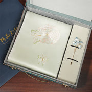 Hydrangea & Butterfly, Light Green / Scarf + Embroidered Brooch