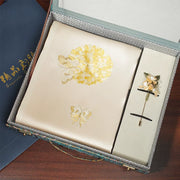 Hydrangea & Butterfly, Champagne / Scarf + Embroidered Brooch
