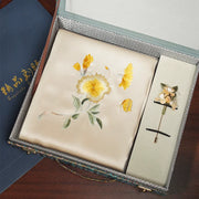 Hibiscus Blossom, Champagne / Scarf + Embroidered Brooch