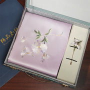 Hibiscus Blossom, Purple / Scarf + Embroidered Brooch