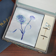 Carnation, Blue / Scarf + Embroidered Brooch