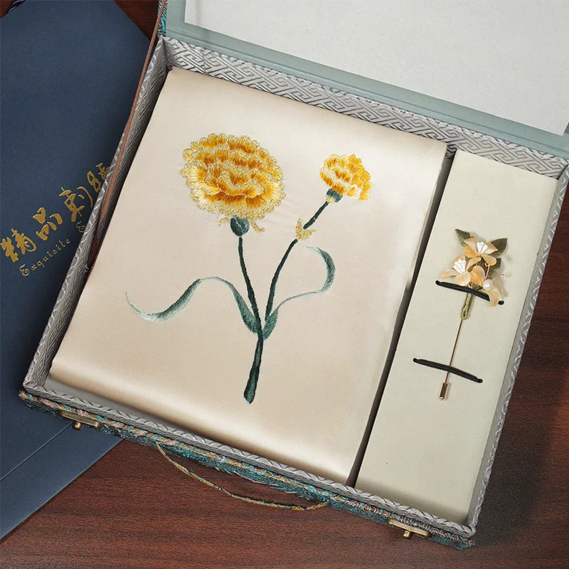 Carnation, Champagne / Scarf + Embroidered Brooch