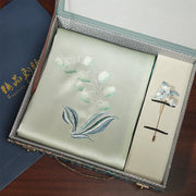 Lily of the Valley, Light Green / Scarf + Embroidered Brooch
