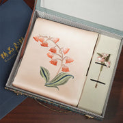 Lily of the Valley, Pink / Scarf + Embroidered Brooch