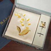 Lily of the Valley, Champagne / Scarf + Embroidered Brooch