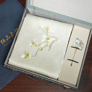 Magnolia Blossom, Light Green / Scarf + Embroidered Brooch