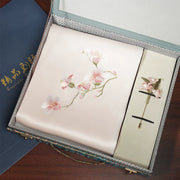 Magnolia Blossom, Pink / Scarf + Embroidered Brooch