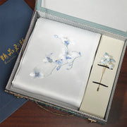 Magnolia Blossom, Mist Grey / Scarf + Embroidered Brooch