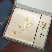 Magnolia Blossom, Champagne / Scarf + Embroidered Brooch
