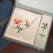 Gardenia, Pink / Scarf + Embroidered Brooch