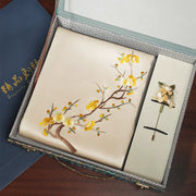 Plum Blossom, Champagne / Scarf + Embroidered Brooch