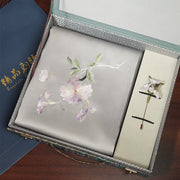 Hibiscus, Lilac / Scarf + Embroidered Brooch