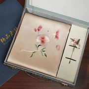 Hibiscus, Pink / Scarf + Embroidered Brooch