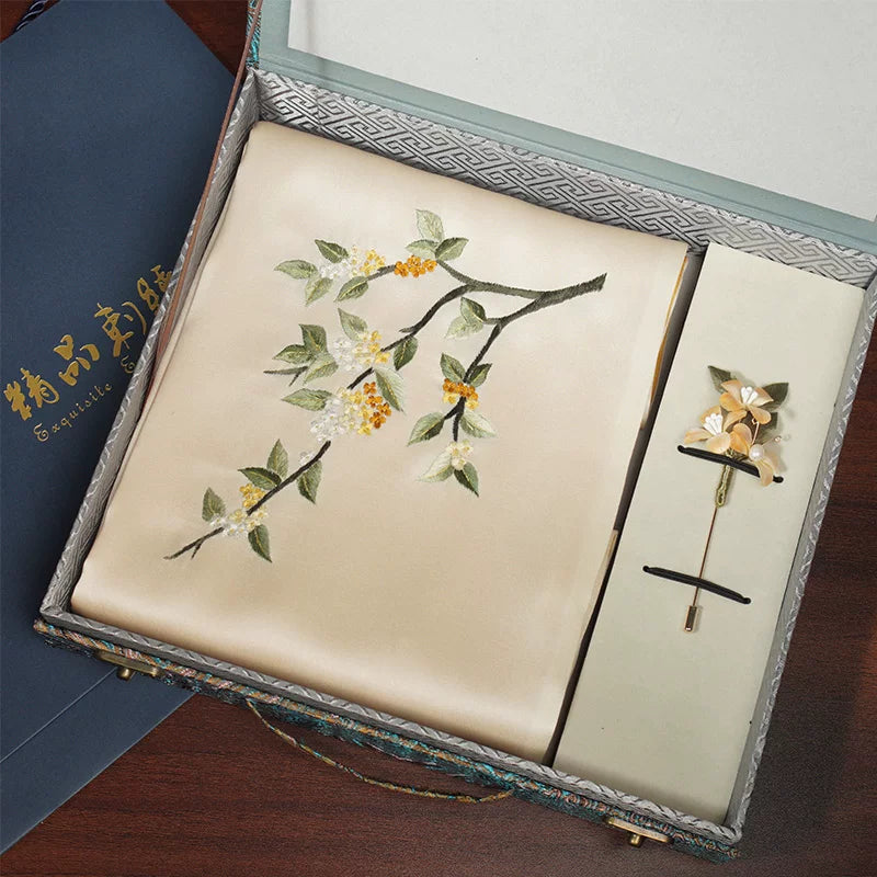 Osmanthus, Champagne / Scarf + Embroidered Brooch