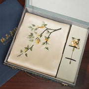 Osmanthus, Champagne / Scarf + Embroidered Brooch