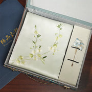 Crabapple Blossom, Light Green / Scarf + Embroidered Brooch