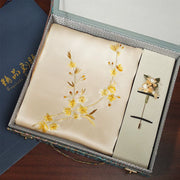 Crabapple Blossom, Champagne / Scarf + Embroidered Brooch