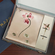 Lotus, Pink Lilac / Scarf + Embroidered Brooch