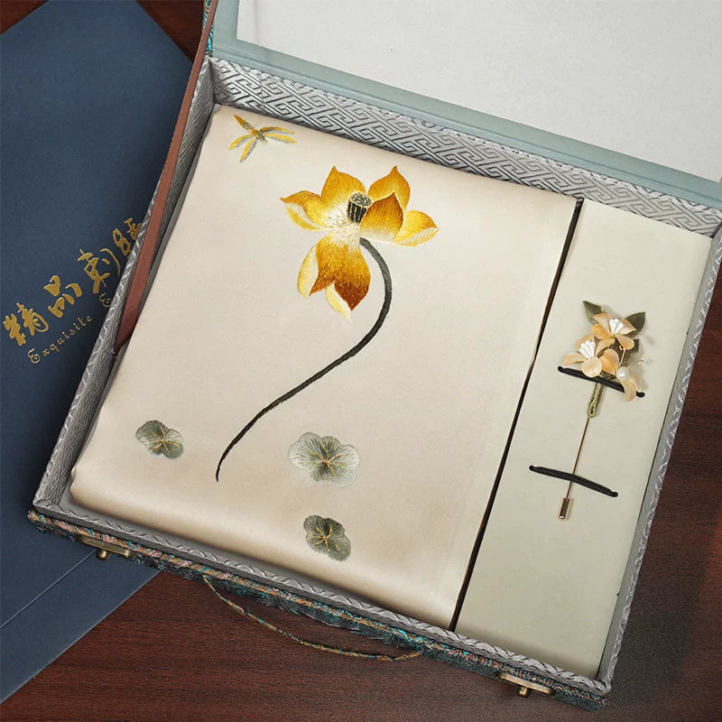 Lotus, Champagne / Scarf + Embroidered Brooch
