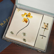 Lotus, Champagne / Scarf + Embroidered Brooch