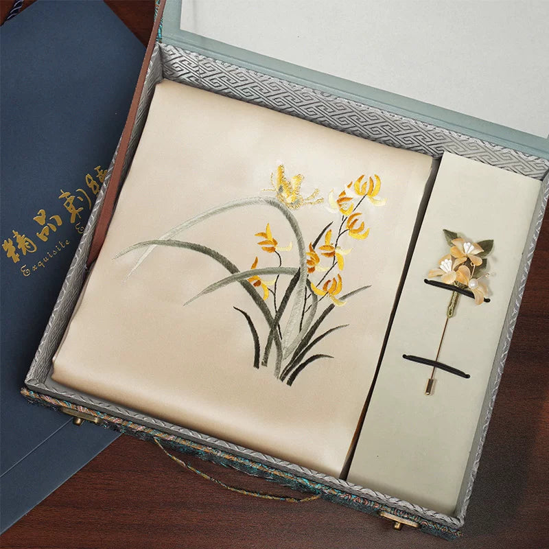 Orchid, Champagne / Scarf + Embroidered Brooch