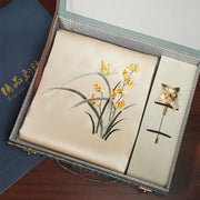 Orchid, Champagne / Scarf + Embroidered Brooch