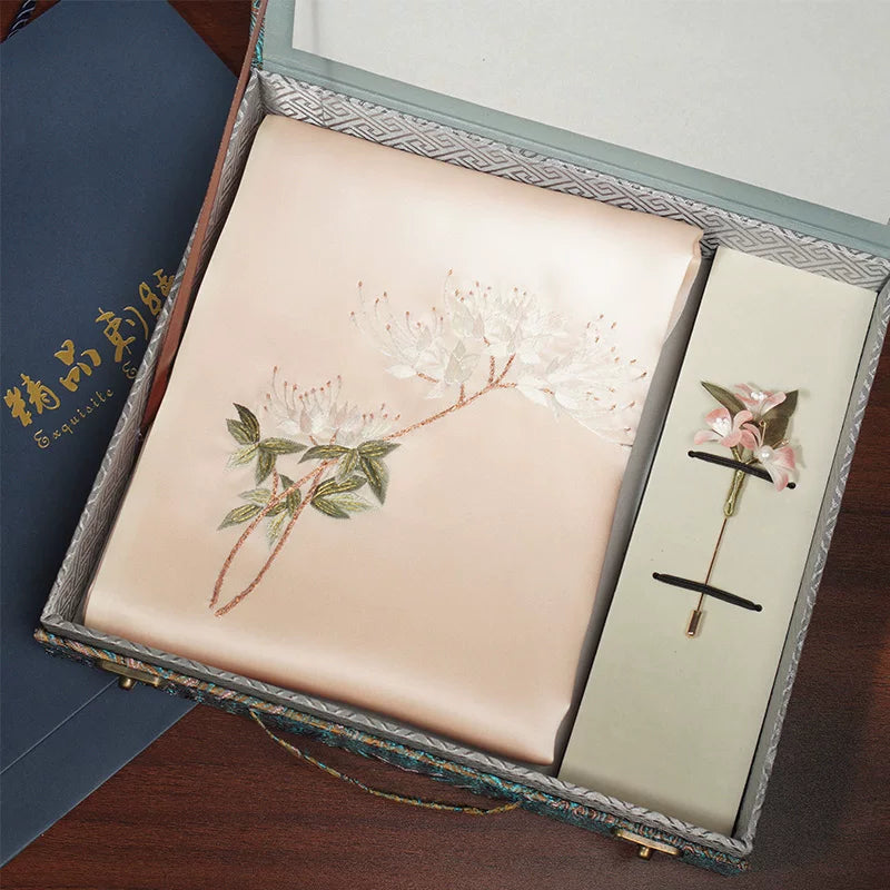 Wild Orchid, Pink / Scarf + Embroidered Brooch