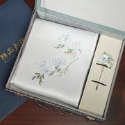 Wild Orchid, Mist Grey / Scarf + Embroidered Brooch