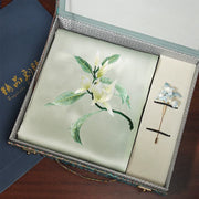 Magnolia, Light Green / Scarf + Embroidered Brooch