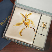 Magnolia, Champagne / Scarf + Embroidered Brooch