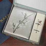 Bamboo, Grey / Scarf + Embroidered Brooch