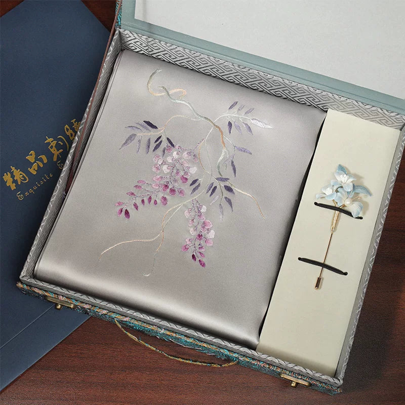 Wisteria, Lilac / Scarf + Embroidered Brooch