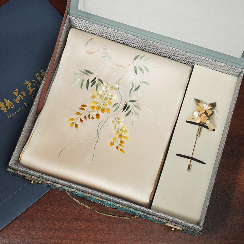 Wisteria, Champagne / Scarf + Embroidered Brooch