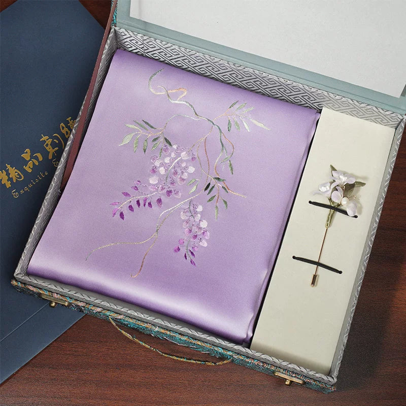 Wisteria, Purple / Scarf + Embroidered Brooch