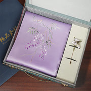 Wisteria, Purple / Scarf + Embroidered Brooch