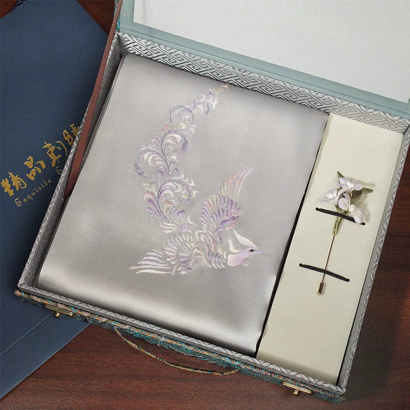Phoenix, Purple / Scarf + Embroidered Brooch