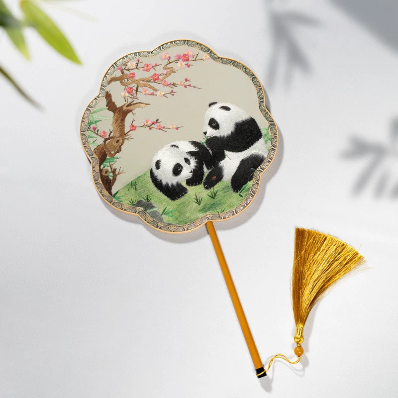 Su Embroidery Round Silk Hand Fan — Classic Motifs
